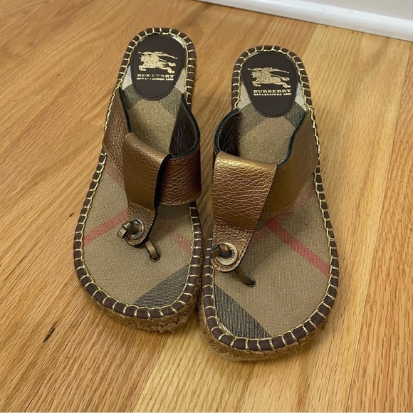 Burberry Shoes - Burberry Nova Check Espadrille Sandal Wedge Bronze Gold Shimmer Thong
